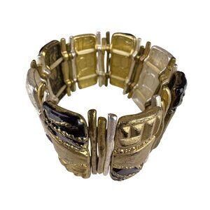 Chicos Womens Gold Tone & Black Statement Stretch Bracelet Unique Modern Design